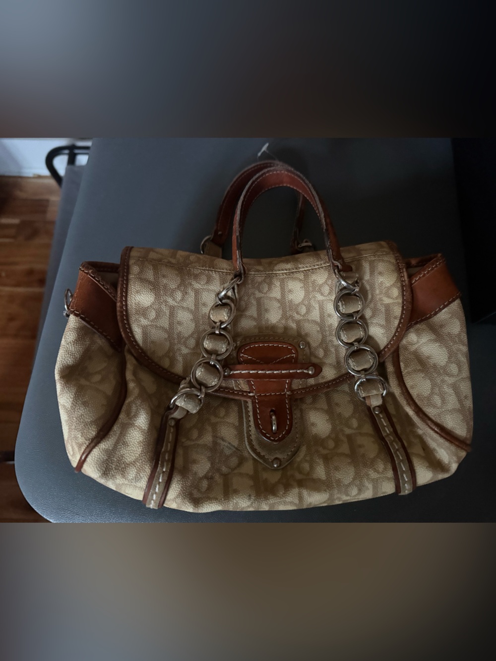 Dior Beige Monogram Shoulder Bag with flaws